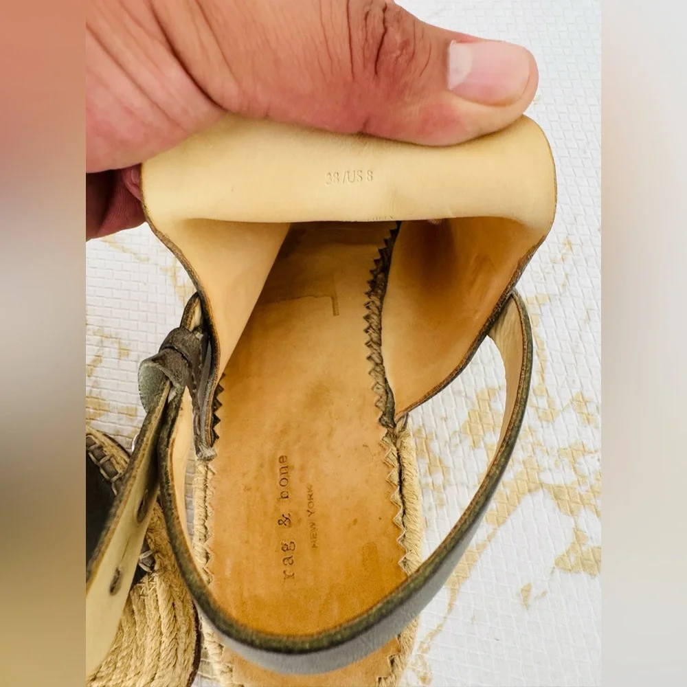 RAG & BONE Sayre II Gray Leather Espadrilles Sandal Studded Slingback - Picture 6 of 7